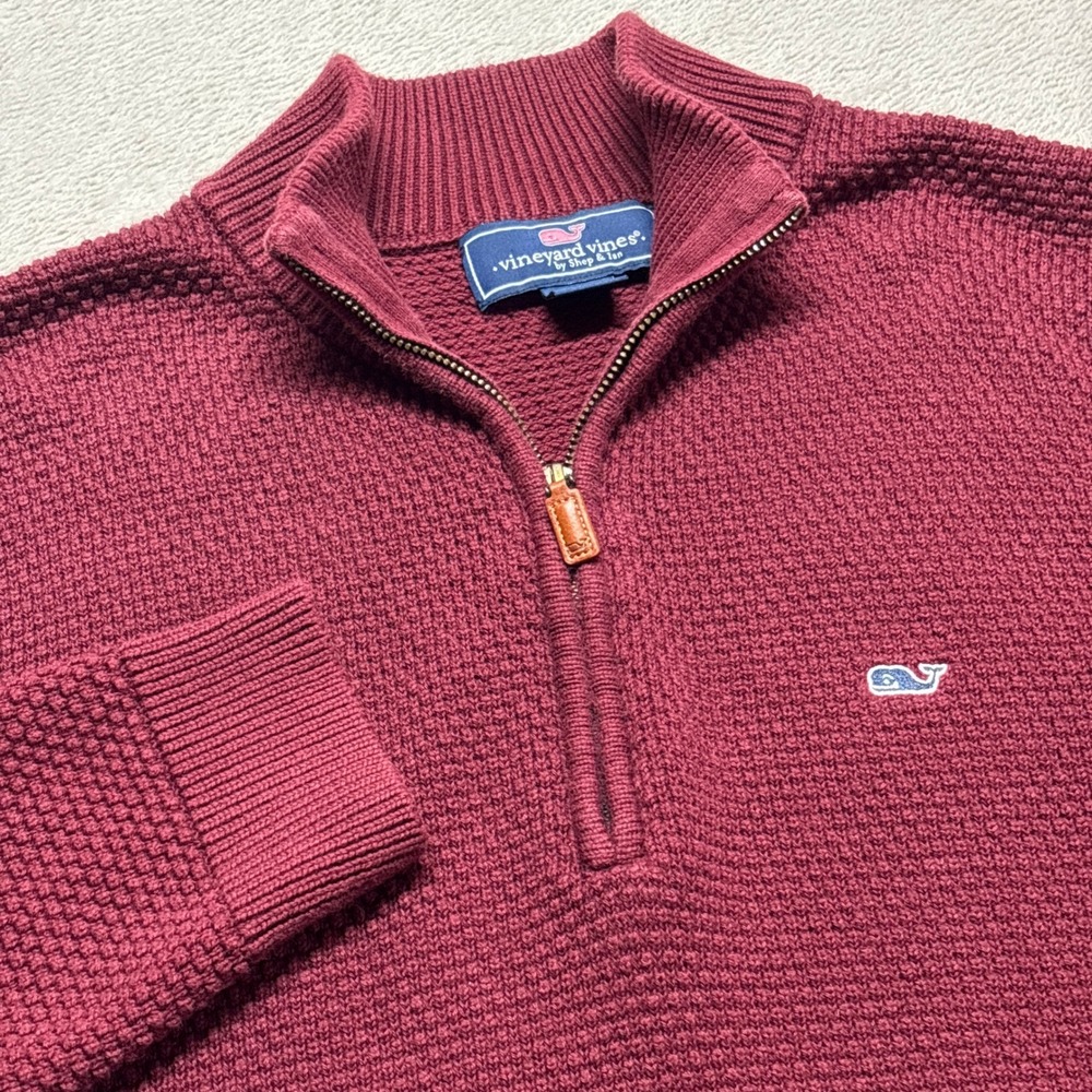 Vineyard Vines Pullover Mens L Waffle Knit Burgundy Quarter Zip EUC